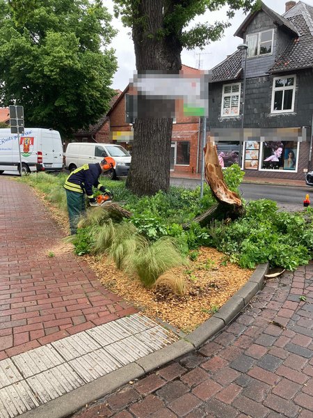Feuerwehrkamerad bei Sägearbeiten